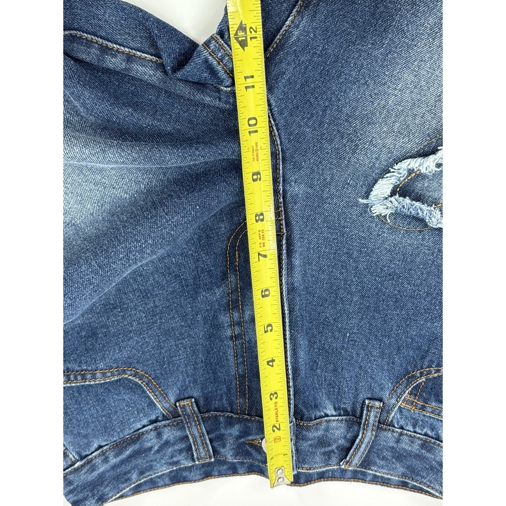 Womens Wide Leg Heart patchwork Denim Jeans Medium Wash Y2K Coquette Size Small - Picture 11 of 13